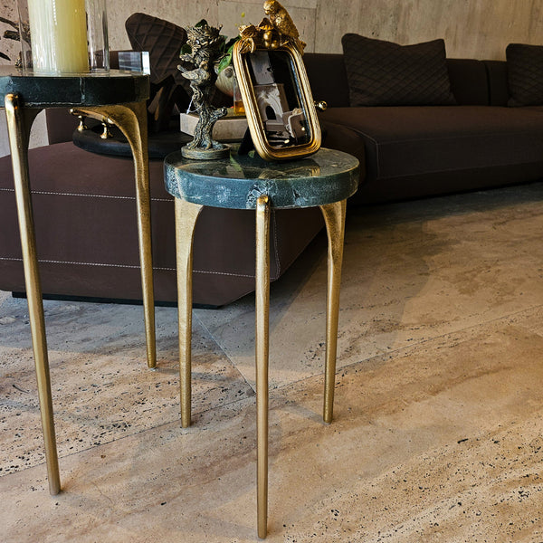 S/2 19/23" CANDO MALACHITE TOP ACCENT TABLE