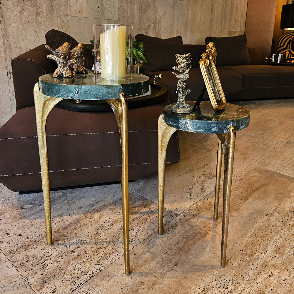 S/2 19/23" CANDO MALACHITE TOP ACCENT TABLE