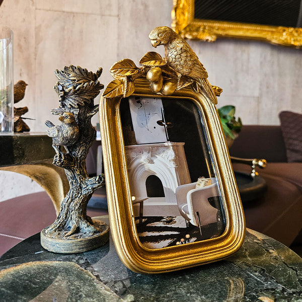 RESIN, 4X6 BIRD PHOTO FRAME, GOLD