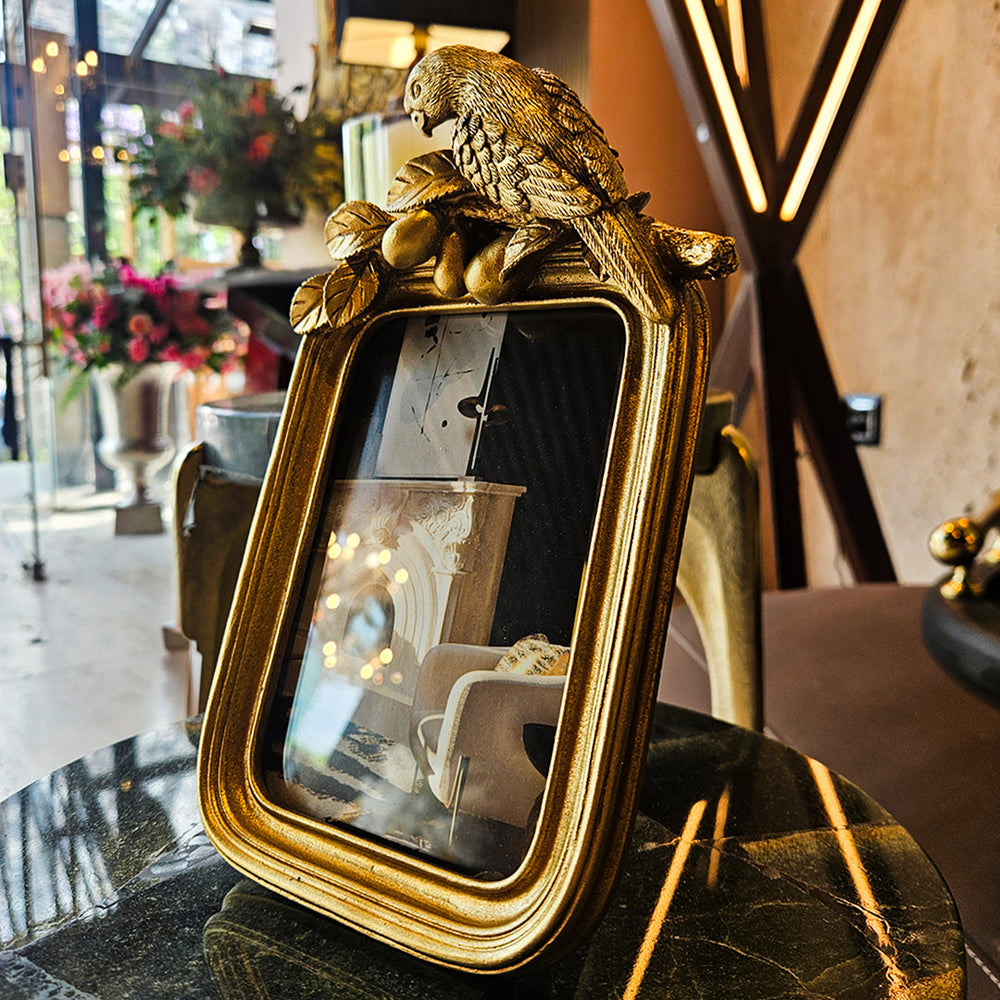 RESIN, 4X6 BIRD PHOTO FRAME, GOLD