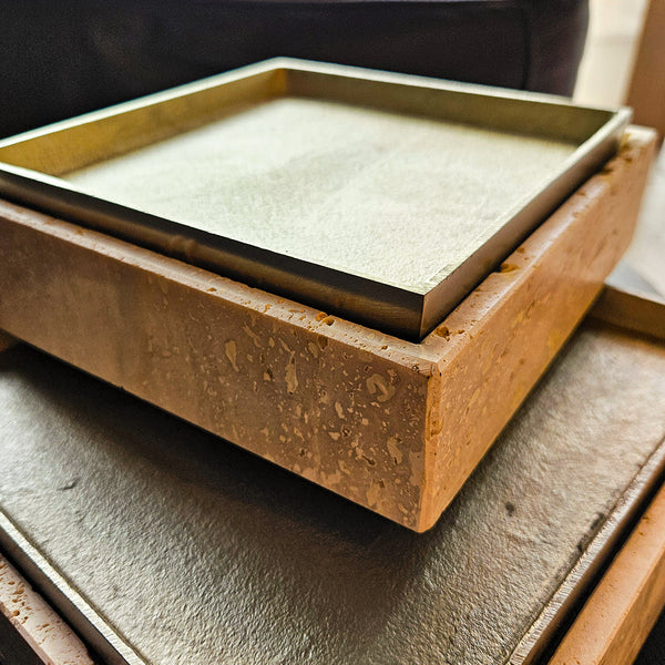 S/2 8/10" COLLASSA TRAVERTINE AND METAL BOXES, GOL