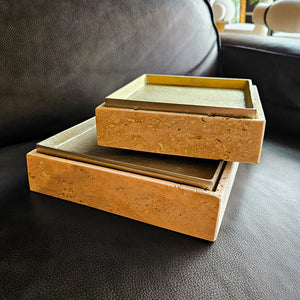S/2 8/10" COLLASSA TRAVERTINE AND METAL BOXES, GOL