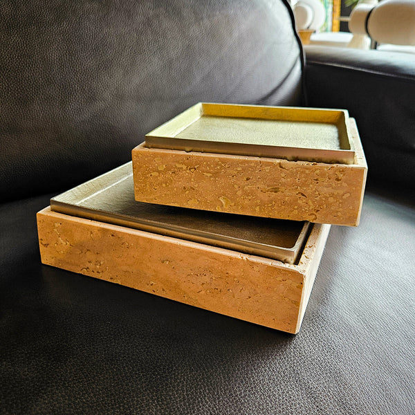 S/2 8/10" COLLASSA TRAVERTINE AND METAL BOXES, GOL