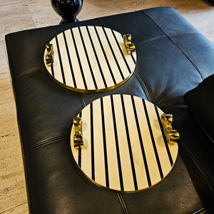 S/2 12/14" PLATTED BLK & WHITE TRAYS