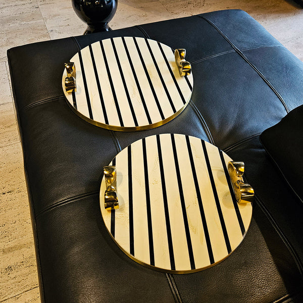 S/2 12/14" PLATTED BLK & WHITE TRAYS