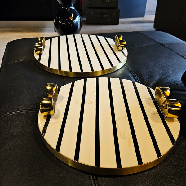 S/2 12/14" PLATTED BLK & WHITE TRAYS