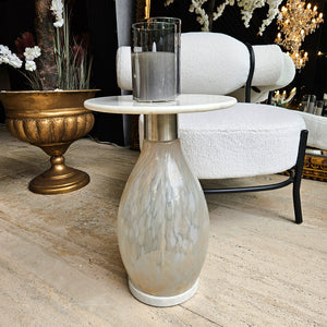 22" ESTERO TALL ART TABLE W/MARBLE TOP, WHITE, KD, GOLD