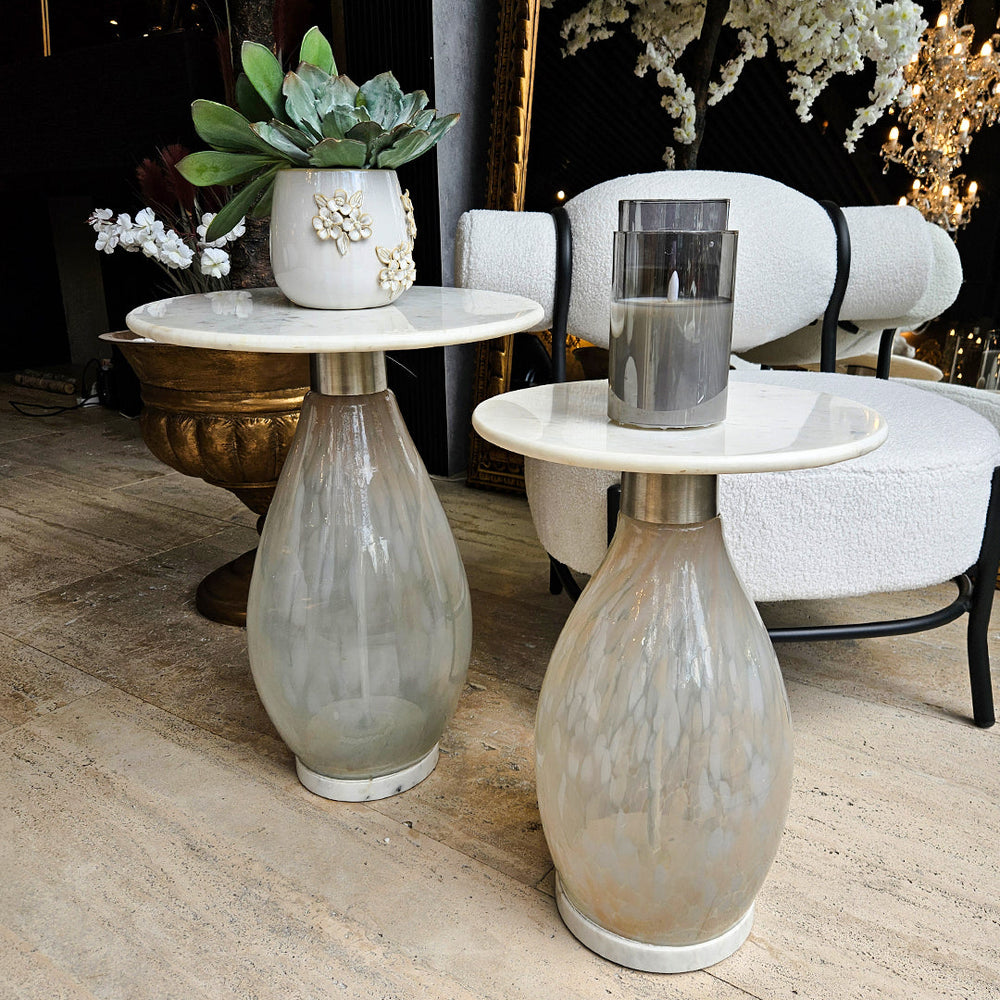 22" ESTERO TALL ART TABLE W/MARBLE TOP, WHITE, KD, GOLD