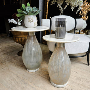 22" ESTERO TALL ART TABLE W/MARBLE TOP, WHITE, KD, GOLD