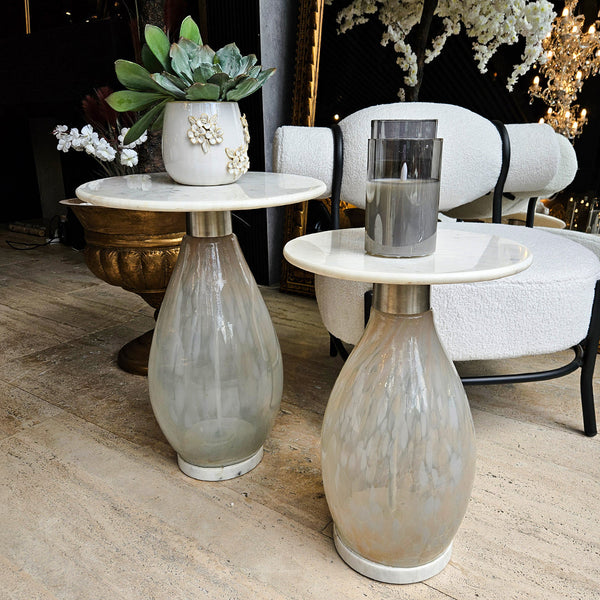 22" ESTERO TALL ART TABLE W/MARBLE TOP, WHITE, KD, GOLD