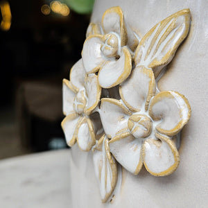 6" FLOWER BUNCHES APPLIQUE PLANTER, IVORY