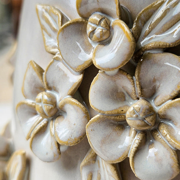 6" FLOWER BUNCHES APPLIQUE PLANTER, IVORY