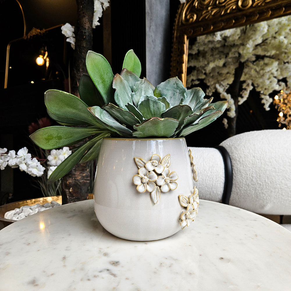 6" FLOWER BUNCHES APPLIQUE PLANTER, IVORY