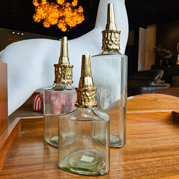 S/3 10/13/17" TALIS GOLD GLASS BOTTLES