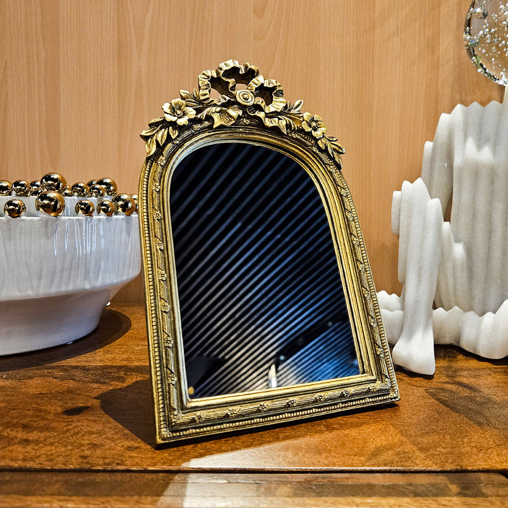 5X7" MIRROR IN GILDED BOW ARCH FRAME, GOLD