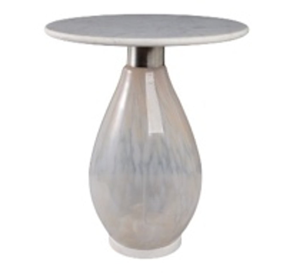 19" ESTERO TALL ART TABLE W/MARBLE TOP, WHITE, KD, GOLD