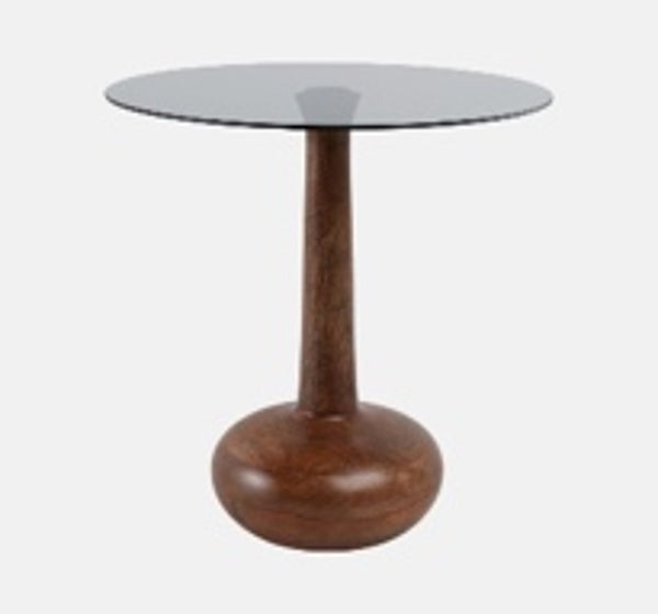 21X18" SMOKE GLASS TOP TEARDROP ACCENT TABLE, BROW